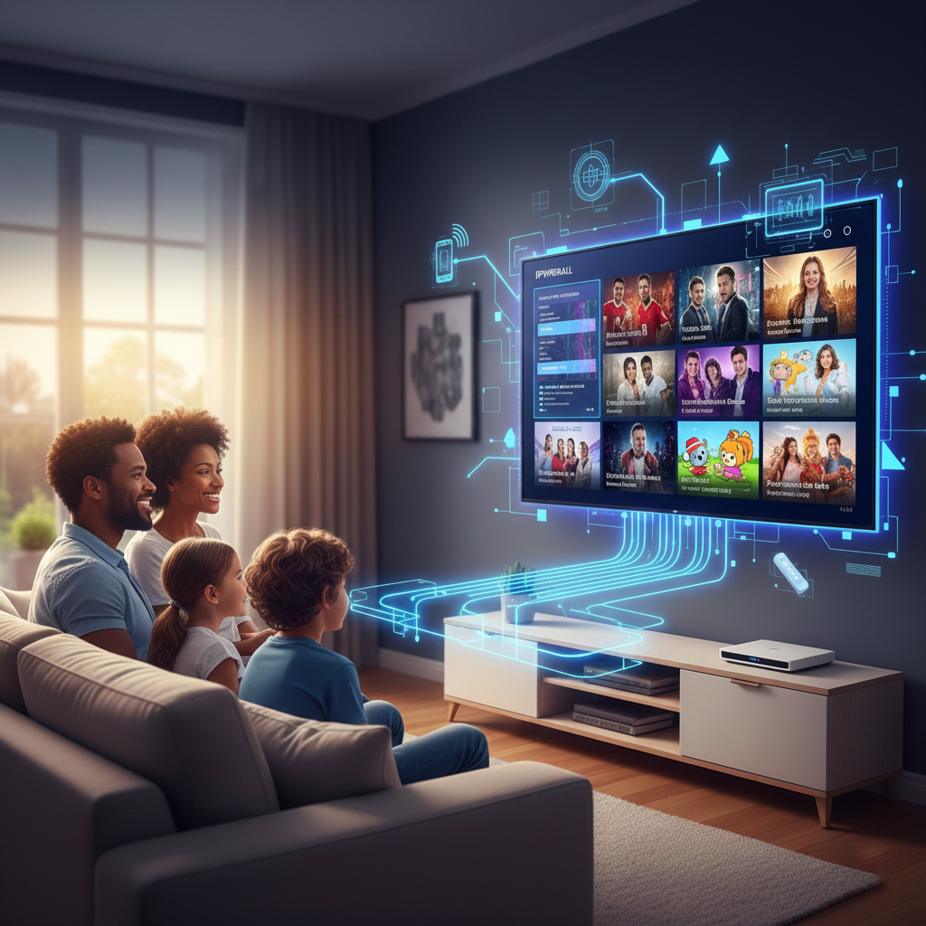 a family watching iptv canada programs on tv