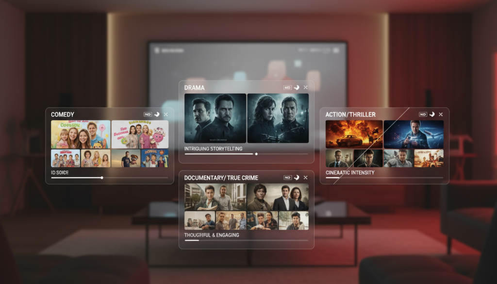 Home theater with IPTV movies Canada genre selections