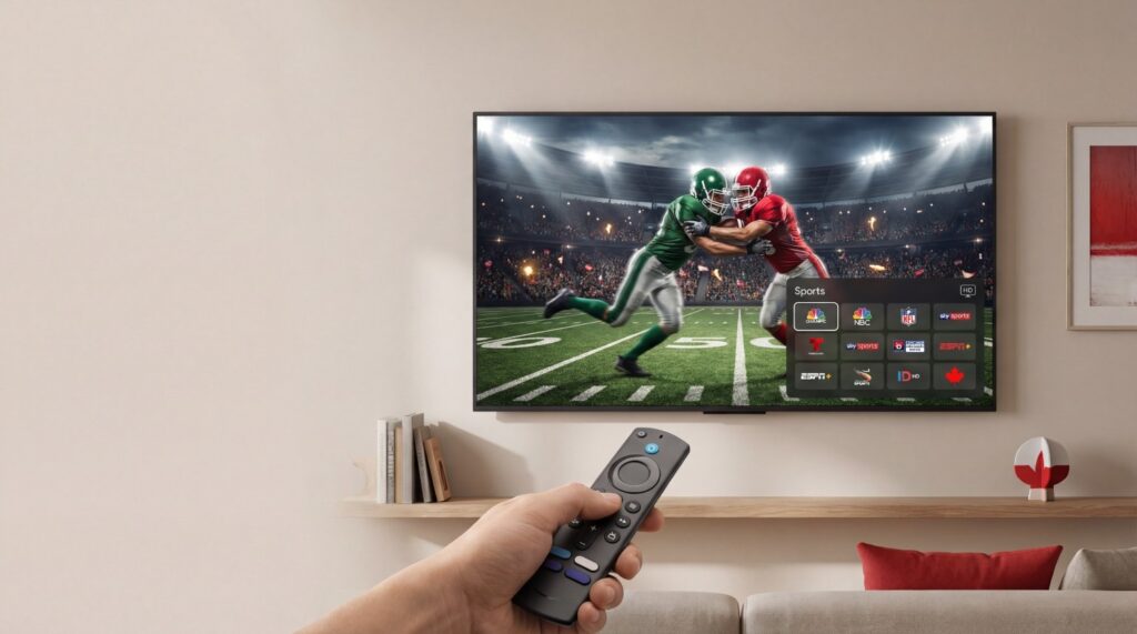 Football game displayed on iptv canada in television.