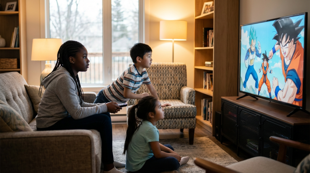 children watching the best iptv canada programs