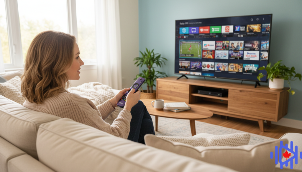 a person watchig iptv canada on roku tv