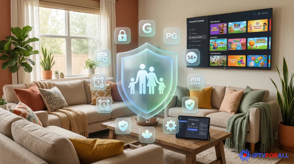 Cozy living room with entertainment iptv canada options.