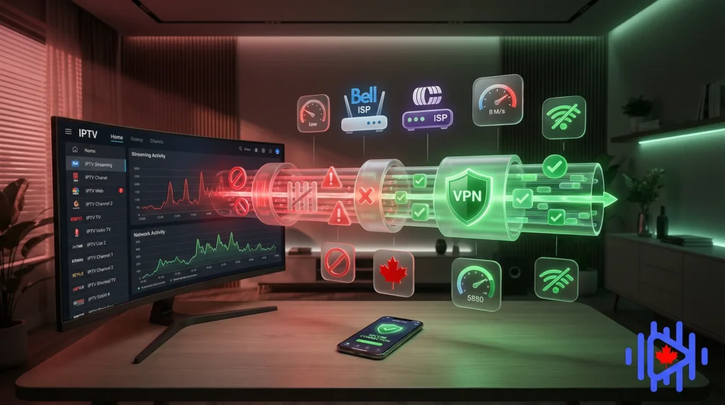 IPTV canada with VPN and network indicators