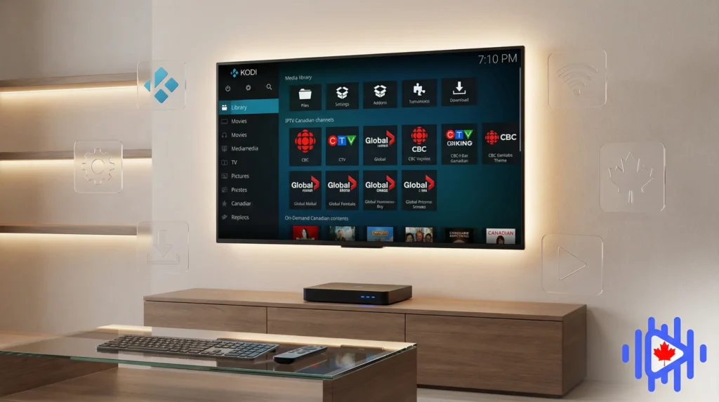 a tv showing a set up of iptv canada on a kodi device